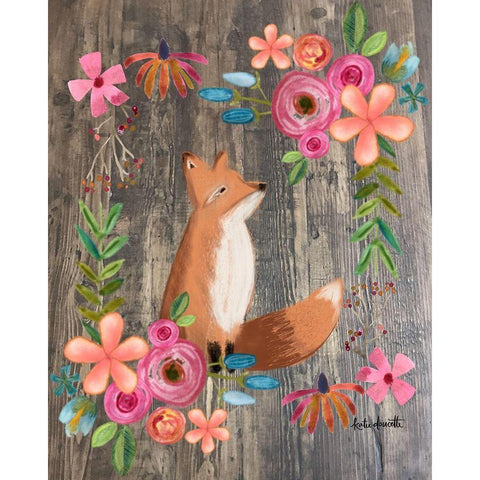 Floral Fox on Wood Gold Ornate Wood Framed Art Print with Double Matting by Doucette, Katie