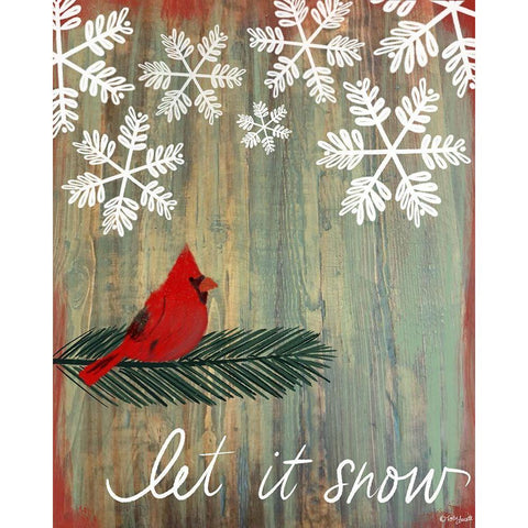 Let It Snow Cardinal Gold Ornate Wood Framed Art Print with Double Matting by Doucette, Katie