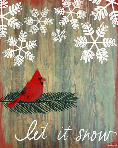 Let It Snow Cardinal Black Ornate Wood Framed Art Print with Double Matting by Doucette, Katie