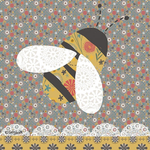 Ditsy Bee Black Modern Wood Framed Art Print with Double Matting by Doucette, Katie