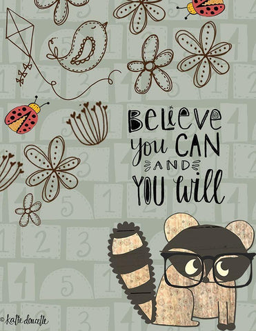 Believe You Can - Raccoon White Modern Wood Framed Art Print with Double Matting by Doucette, Katie