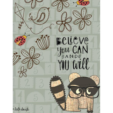 Believe You Can - Raccoon Gold Ornate Wood Framed Art Print with Double Matting by Doucette, Katie