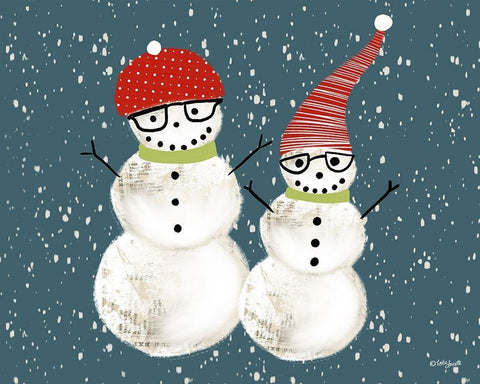 Pair of Snowmen White Modern Wood Framed Art Print with Double Matting by Doucette, Katie