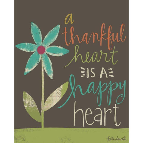 Thankful Happy Heart Gold Ornate Wood Framed Art Print with Double Matting by Doucette, Katie