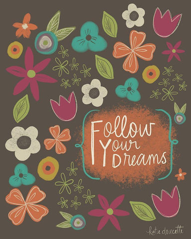 Follow Your Dreams Black Ornate Wood Framed Art Print with Double Matting by Doucette, Katie