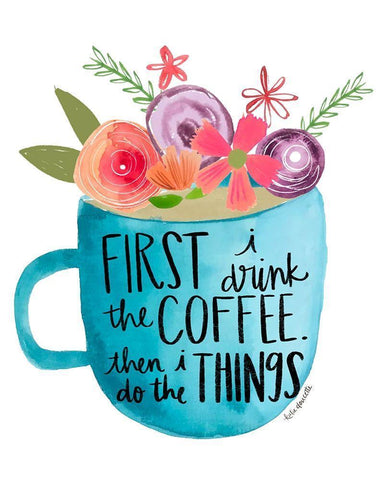 Coffee Then Things Black Ornate Wood Framed Art Print with Double Matting by Doucette, Katie