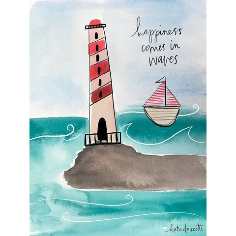 Happiness Comes in Waves Black Modern Wood Framed Art Print with Double Matting by Doucette, Katie