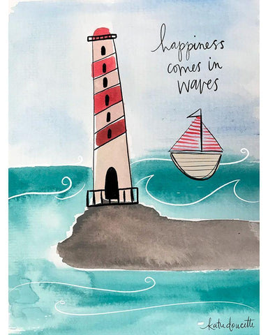 Happiness Comes in Waves Black Ornate Wood Framed Art Print with Double Matting by Doucette, Katie