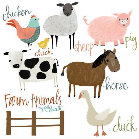 Farm Animals White Modern Wood Framed Art Print by Doucette, Katie