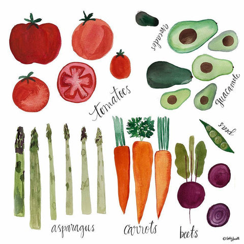 Watercolor Veggies Black Modern Wood Framed Art Print by Doucette, Katie