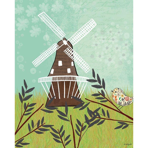 Windmill Black Modern Wood Framed Art Print with Double Matting by Doucette, Katie