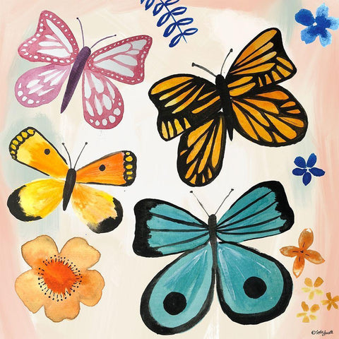 Butterflies White Modern Wood Framed Art Print with Double Matting by Doucette, Katie