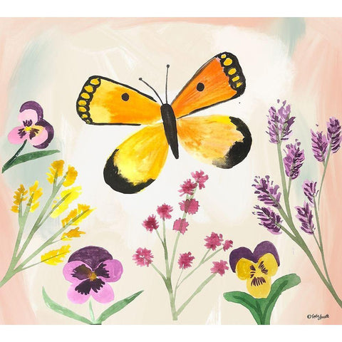 Watercolor Butterfly Gold Ornate Wood Framed Art Print with Double Matting by Doucette, Katie