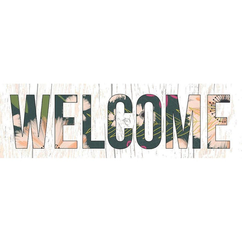 Floral Welcome Black Modern Wood Framed Art Print with Double Matting by Doucette, Katie