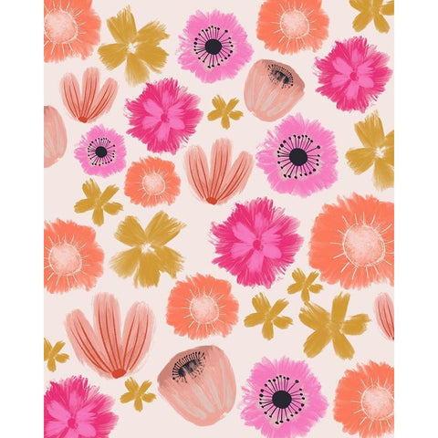 Pink Floral Pattern Black Modern Wood Framed Art Print by Doucette, Katie