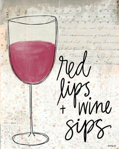 Red Lips and Wine Sips White Modern Wood Framed Art Print with Double Matting by Doucette, Katie