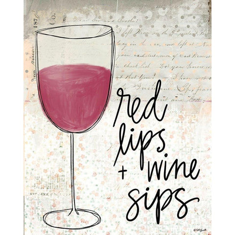 Red Lips and Wine Sips White Modern Wood Framed Art Print by Doucette, Katie