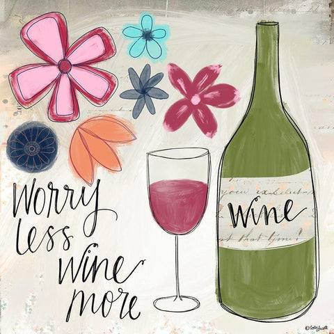 Worry Less, Wine More Black Modern Wood Framed Art Print with Double Matting by Doucette, Katie