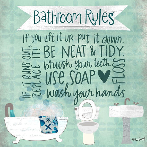 Bathroom Rules Gold Ornate Wood Framed Art Print with Double Matting by Doucette, Katie