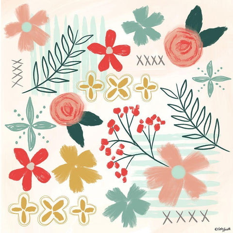 Floral Pattern White Modern Wood Framed Art Print with Double Matting by Doucette, Katie