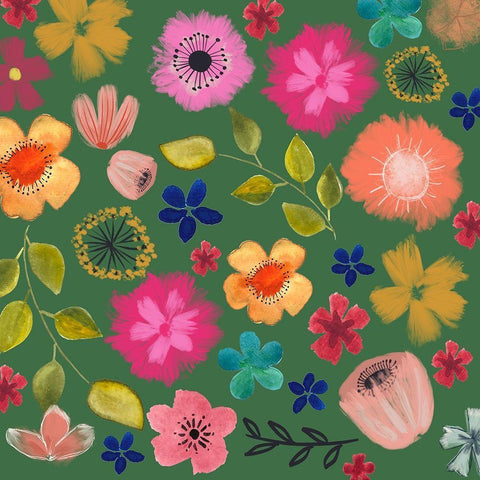 Green Floral Black Modern Wood Framed Art Print by Doucette, Katie