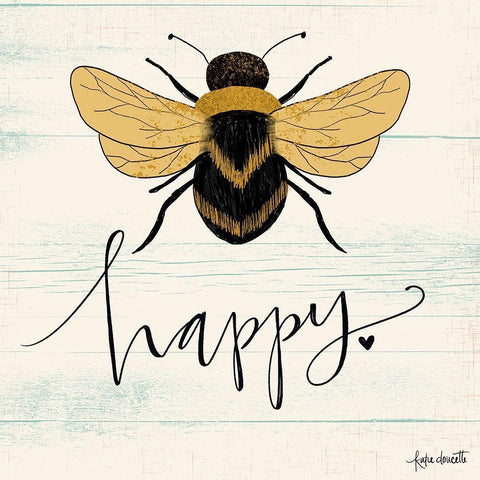 Bee Happy Black Ornate Wood Framed Art Print with Double Matting by Doucette, Katie