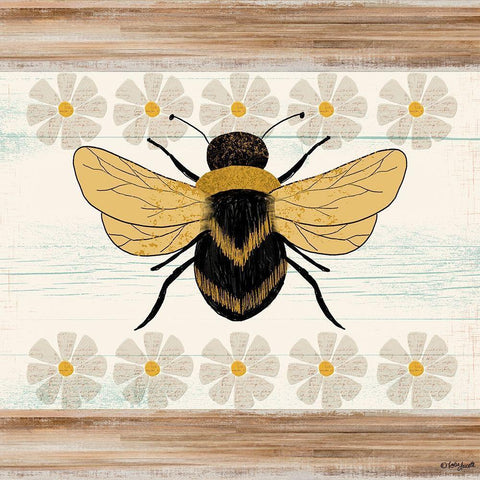 Farmhouse Bee Black Ornate Wood Framed Art Print with Double Matting by Doucette, Katie