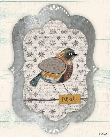 Shabby Bird Black Ornate Wood Framed Art Print with Double Matting by Doucette, Katie