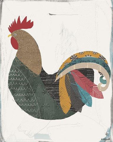 Rooster White Modern Wood Framed Art Print with Double Matting by Doucette, Katie