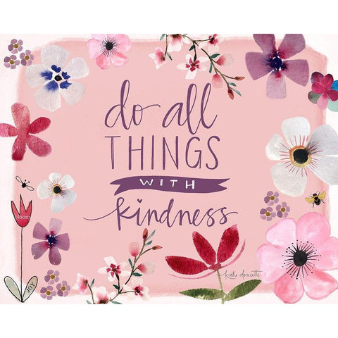 All Things With Kindness White Modern Wood Framed Art Print by Doucette, Katie