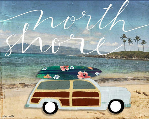 North Shore Surf Wagon White Modern Wood Framed Art Print with Double Matting by Doucette, Katie