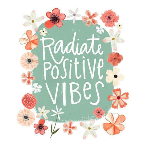 Radiate Positive Vibes White Modern Wood Framed Art Print by Doucette, Katie