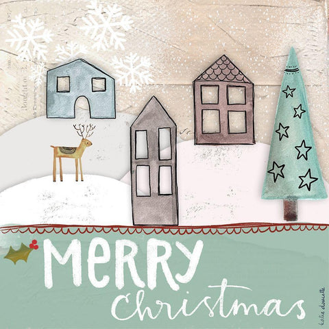 Merry Christmas Black Modern Wood Framed Art Print by Doucette, Katie