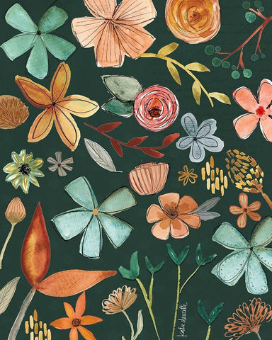 Rich Autumn Floral Pattern Black Ornate Wood Framed Art Print with Double Matting by Doucette, Katie