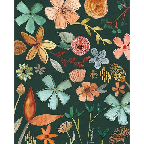 Rich Autumn Floral Pattern Black Modern Wood Framed Art Print with Double Matting by Doucette, Katie