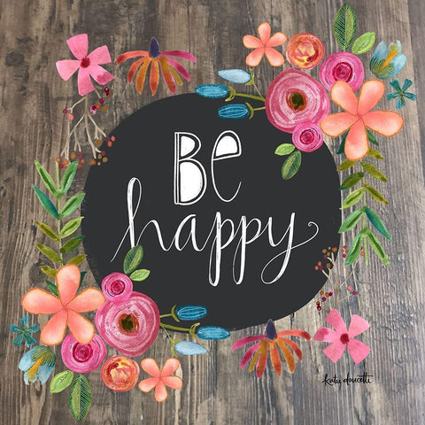 Be Happy Black Modern Wood Framed Art Print by Doucette, Katie