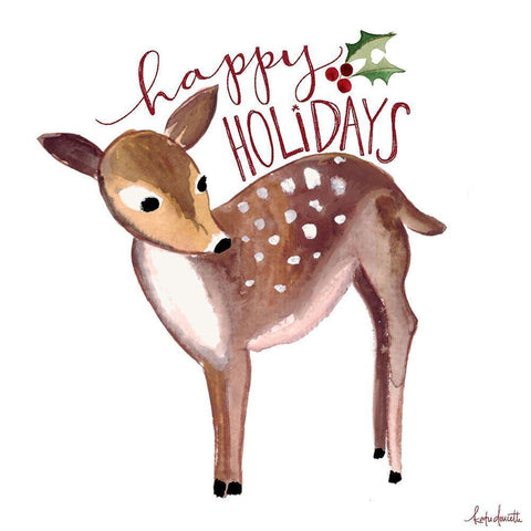 Happy Holidays Deer White Modern Wood Framed Art Print by Doucette, Katie