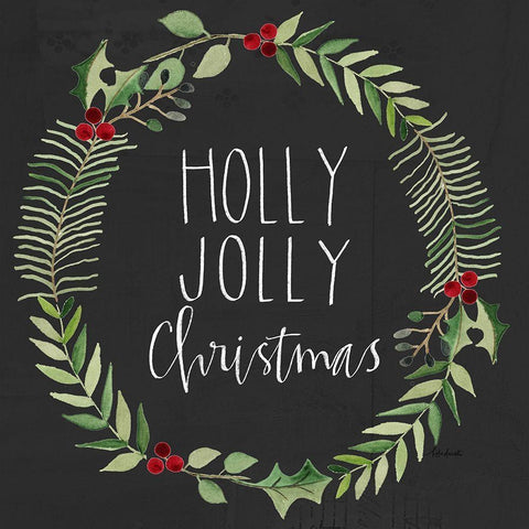 Holly Jolly Wreath Black Modern Wood Framed Art Print by Doucette, Katie