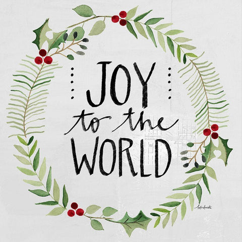 Joy to the World Wreath White Modern Wood Framed Art Print with Double Matting by Doucette, Katie