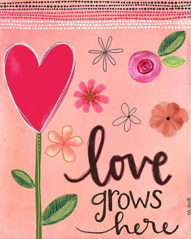 Love Grows Here Black Ornate Wood Framed Art Print with Double Matting by Doucette, Katie