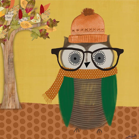 Autumn Owl White Modern Wood Framed Art Print with Double Matting by Doucette, Katie