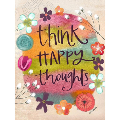 Think Happy Thoughts White Modern Wood Framed Art Print by Doucette, Katie