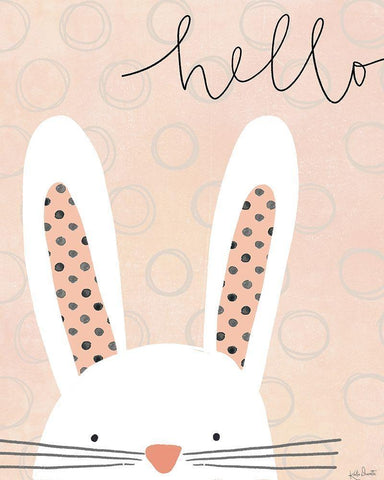 Hello Bunny White Modern Wood Framed Art Print with Double Matting by Doucette, Katie