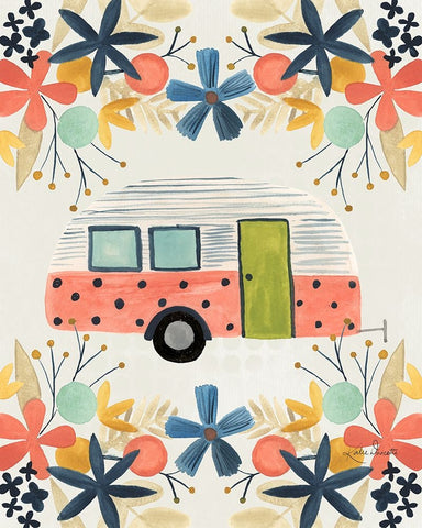 Floral Camper White Modern Wood Framed Art Print with Double Matting by Doucette, Katie