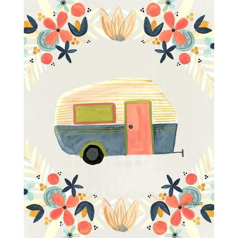 Floral Camper II Black Modern Wood Framed Art Print with Double Matting by Doucette, Katie