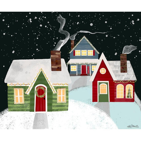 Christmas Village Black Modern Wood Framed Art Print with Double Matting by Doucette, Katie