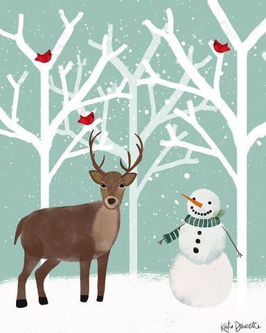 Snowman and Deer White Modern Wood Framed Art Print with Double Matting by Doucette, Katie