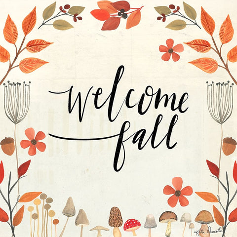 Welcome Fall Black Ornate Wood Framed Art Print with Double Matting by Doucette, Katie