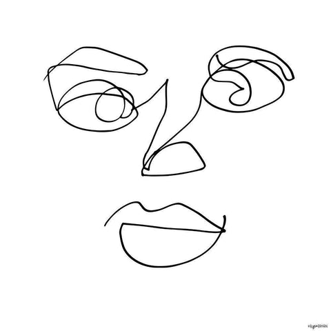 Line Face Black Modern Wood Framed Art Print by Brown, Kyra