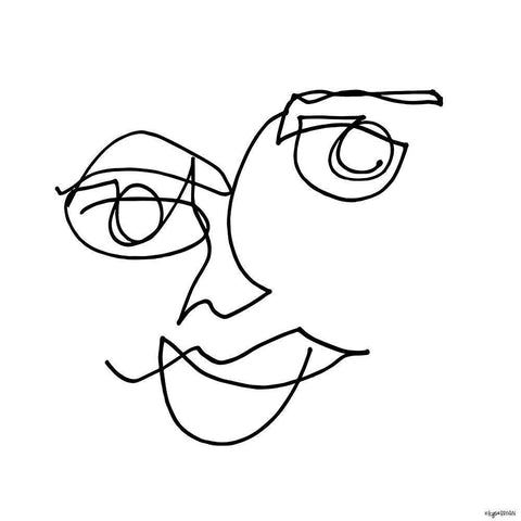 Line Face II White Modern Wood Framed Art Print with Double Matting by Brown, Kyra